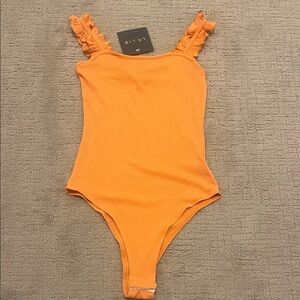 Le Lis Orange Body Suit With Ruffle Sleeves